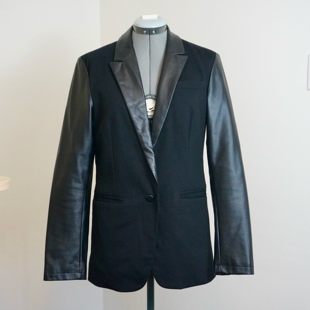 Bar III Stretch Blazer with Faux Leather Details